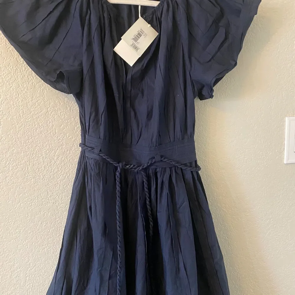 NEW Ulla Johnson Jessa Navy Mini Dress with Tie Waist